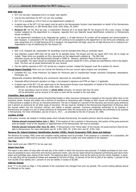 General Information For Rct-122 Printable pdf