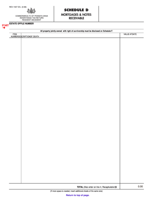 Fillable Schedule D - Pennsylvania Mortgages & Notes Receivable Printable pdf