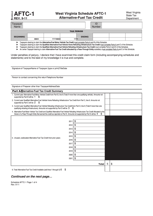 Schedule Aftc-1 - West Virginia Alternative-Fuel Tax Credit Printable pdf