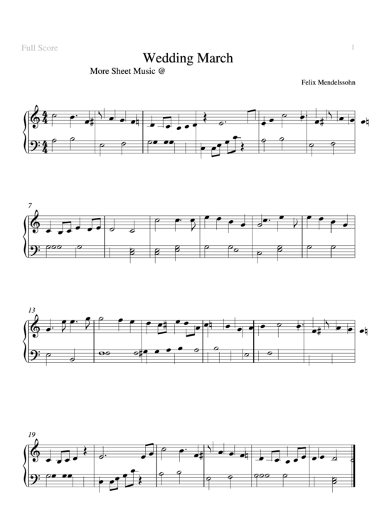 Felix Mendelssohn - Wedding March Sheet Music Printable pdf