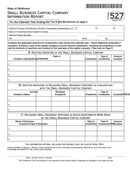 Fillable Form 527 - Small Business Capital Company Information Report Printable pdf