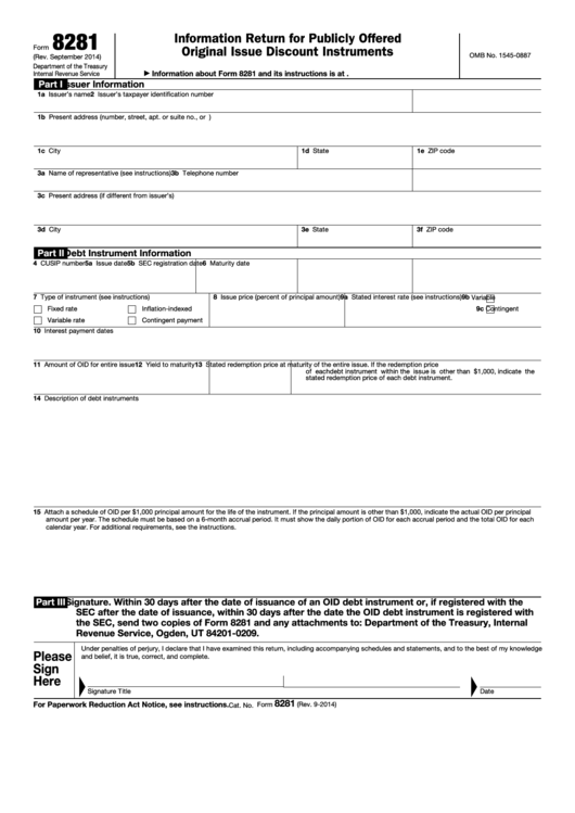 Form 8281 - Information Return For Publicly Offered Original Issue Discount Instruments Printable pdf