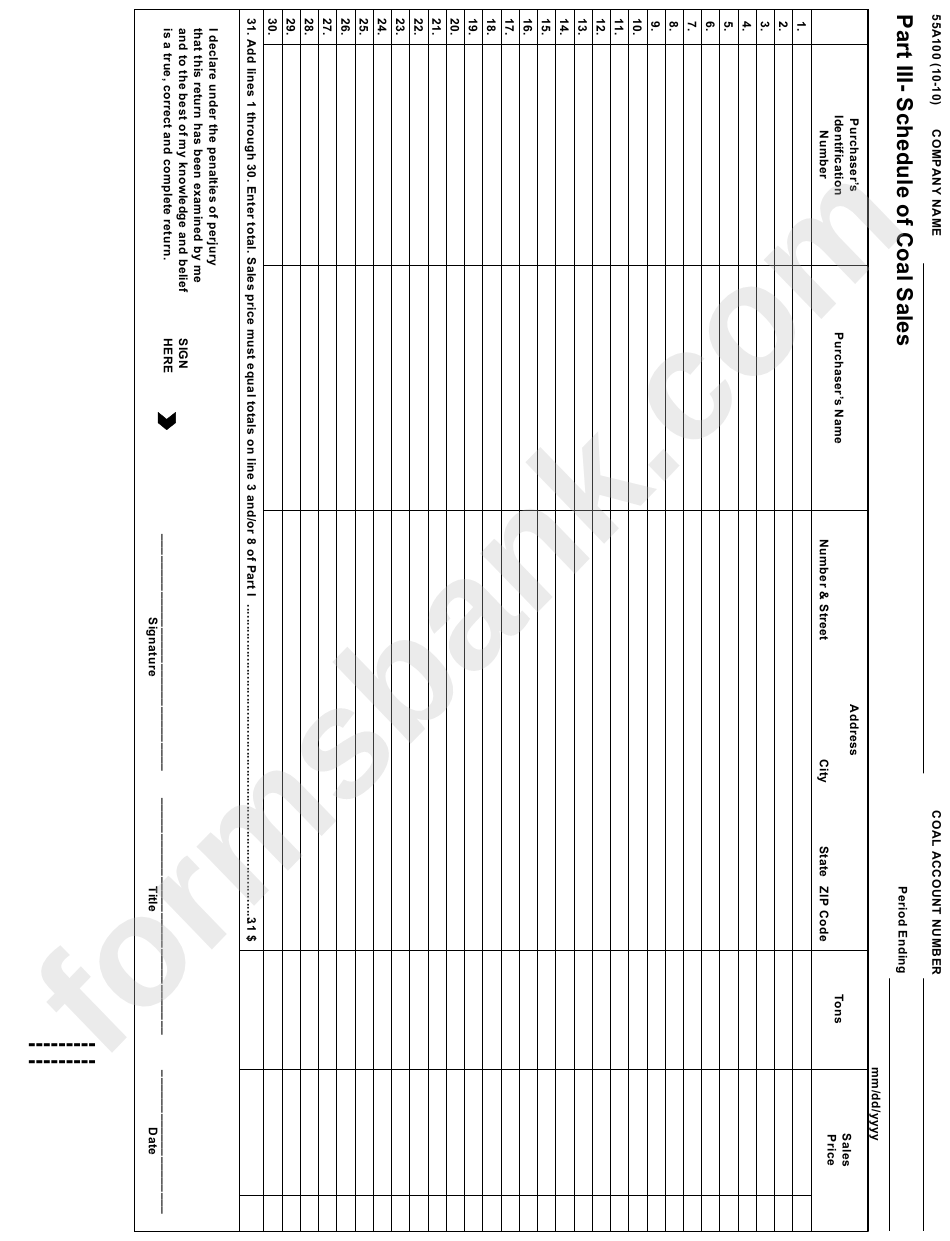 Form 55a100 - Coal Severance Tax Return