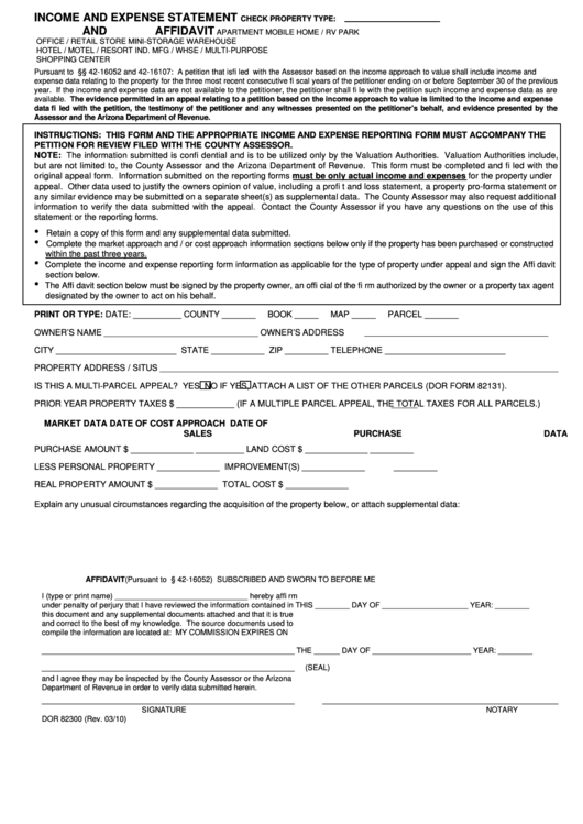Fillable Form Dor 82300 - Income And Expense Statement And Affidavit Printable pdf