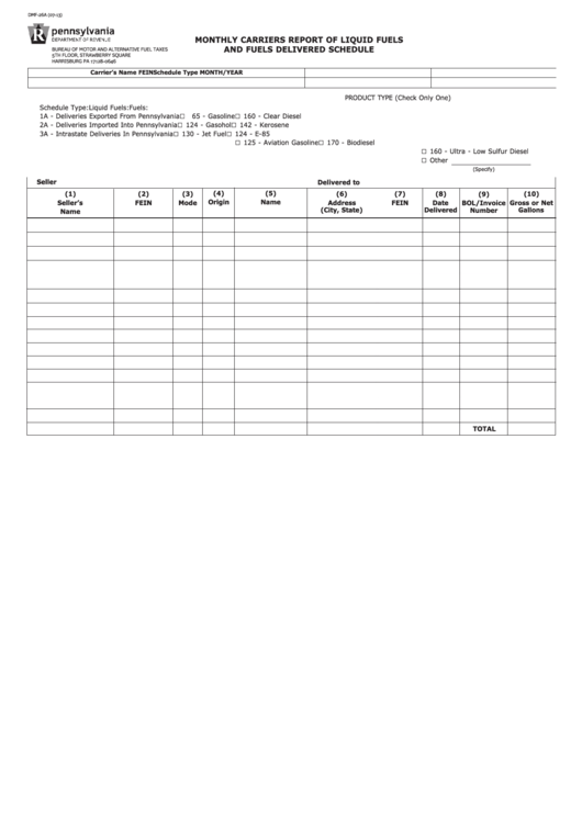 Fillable Form Dmf-26a - Monthly Carriers Report Of Liquid Fuels And Fuels Delivered Schedule Printable pdf
