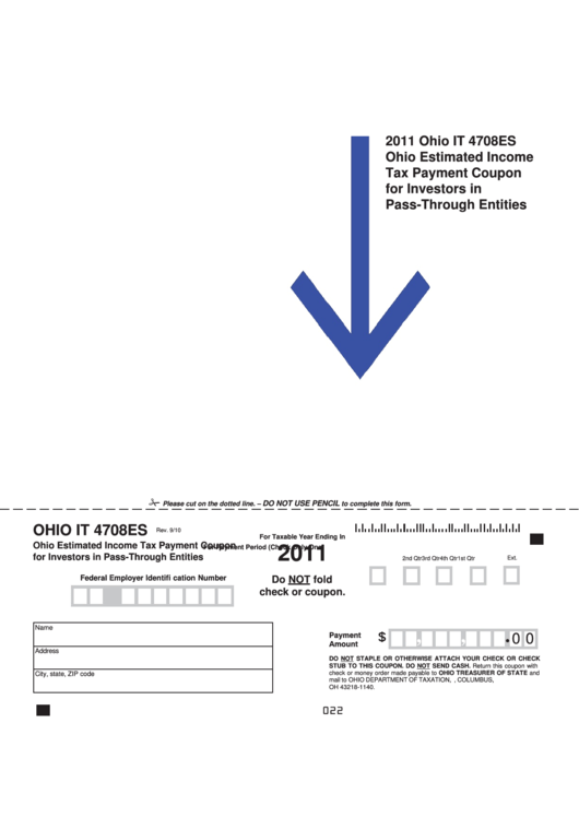 Form It 4708es - Ohio Estimated Income Tax Payment Coupon For Investors In Pass-Through Entities - 2011 Printable pdf