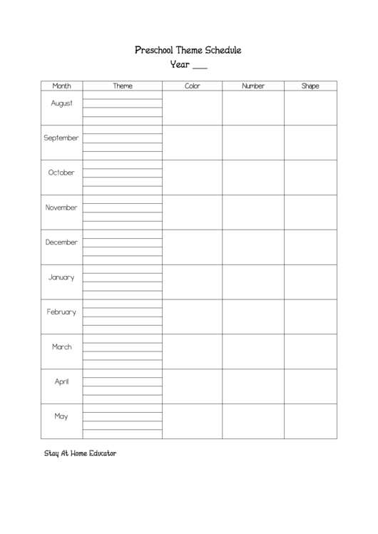 Preschool Theme Schedule Template Printable pdf