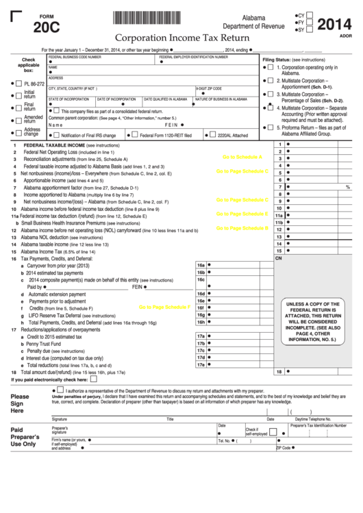 fillable-form-20c-alabama-corporation-income-tax-return-2014