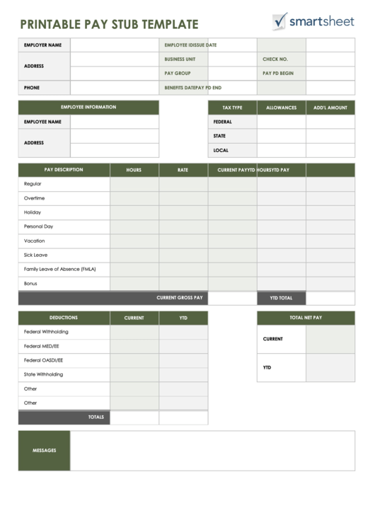 Fillable Printable Pay Stub Template printable pdf download