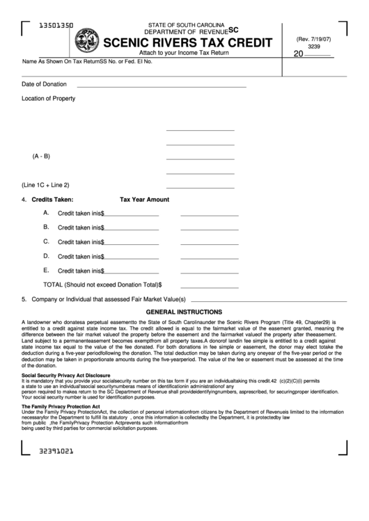 Form Sc Sch.tc-5 - South Carolina Scenic Rivers Tax Credit Printable pdf