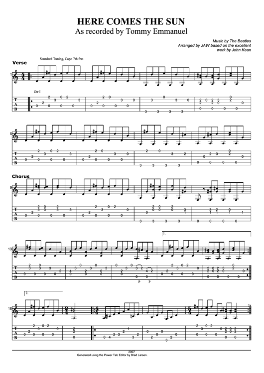 Tommy Emmanuel - Here Comes The Sun Sheet Music Printable pdf
