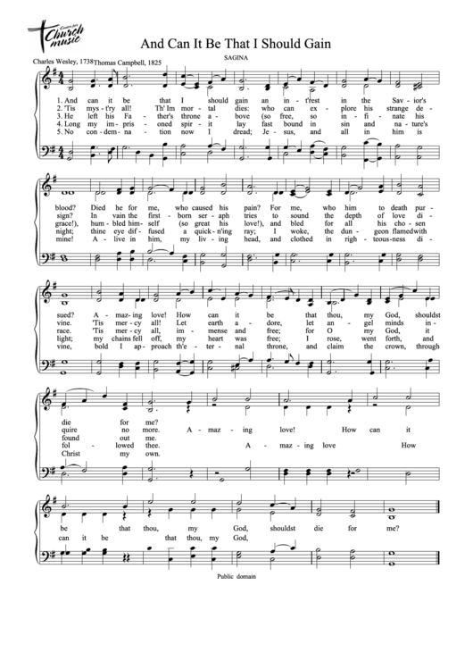 Sagina - And Can It Be That I Should Gain Sheet Music Printable pdf