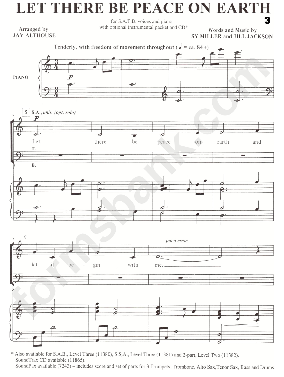 Let There Be Peace On Earth Sheet Music - Sy Miller And Jill Jackson
