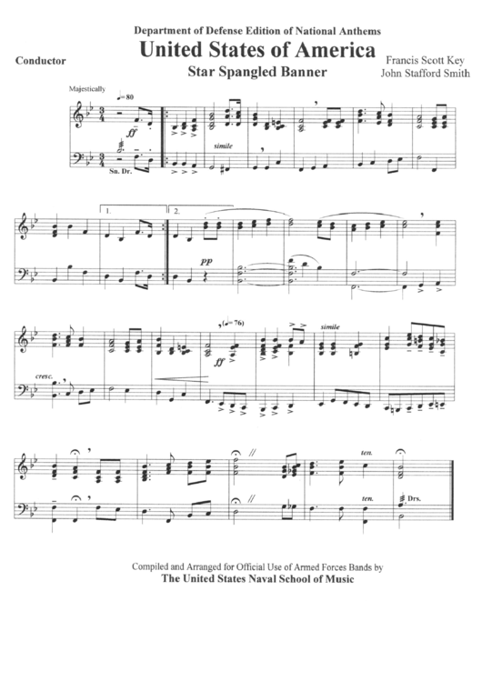 Star Spangled Banner Sheet Music - Francis Scott Key, John Stafford Smith Printable pdf