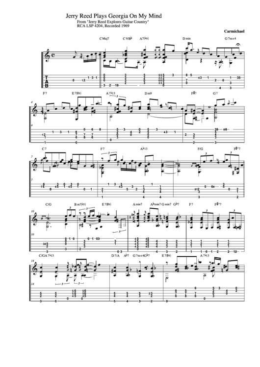 Carmichael - Jerry Reed Plays Georgia On My Mind Sheet Music Printable pdf