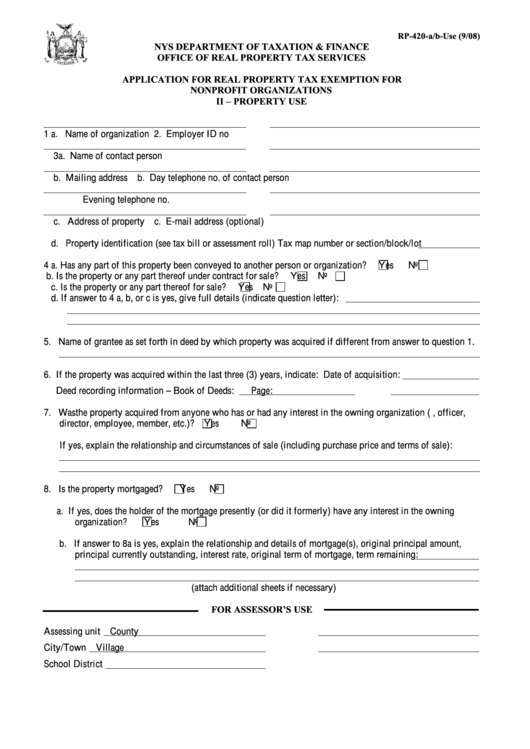 Fillable Form Rp 420 A b Use Application For Real Property Tax 