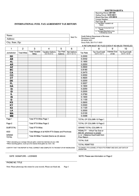 International Fuel Tax Agreement Tax Return Printable pdf