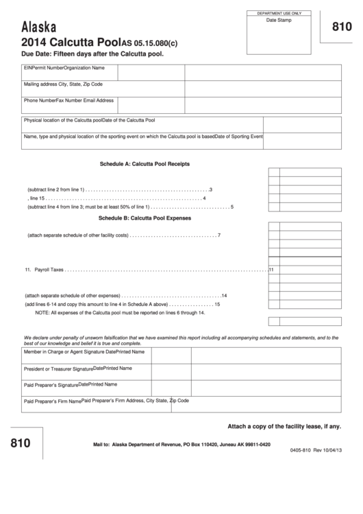 Form 0405-810 - Calcutta Pool As 05.15.080(C) - 2014 Printable pdf