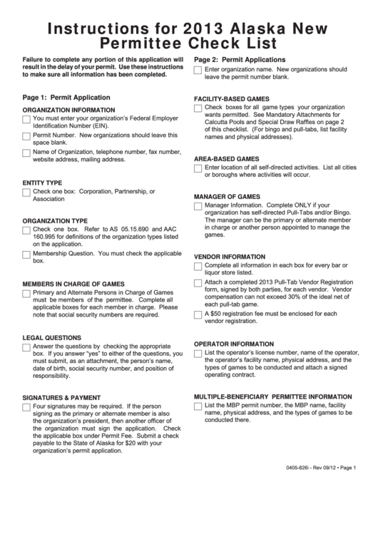 Instructions For 2013 Alaska New Permittee Check List printable pdf ...