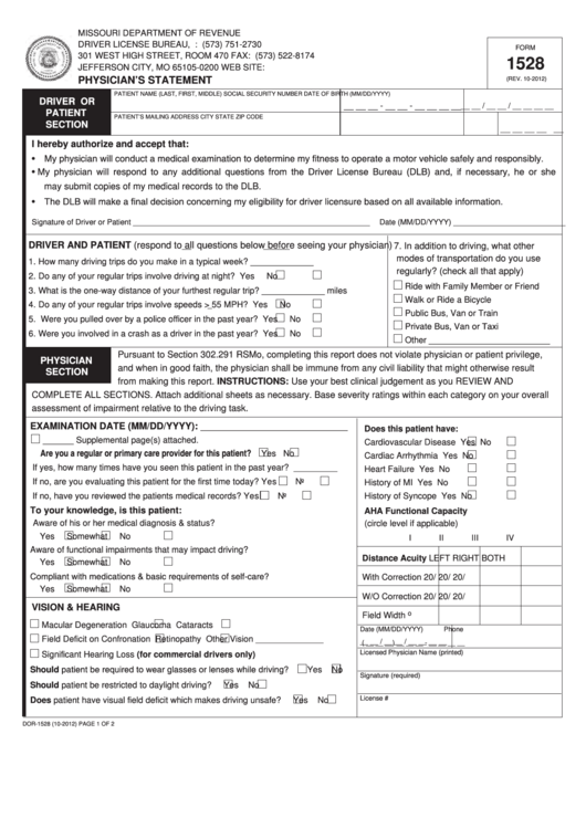 Fillable Form 1528 - Physician