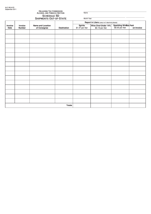 Fillable Form Alc-Wl8-5d - Shipments Out-Of-State Printable pdf