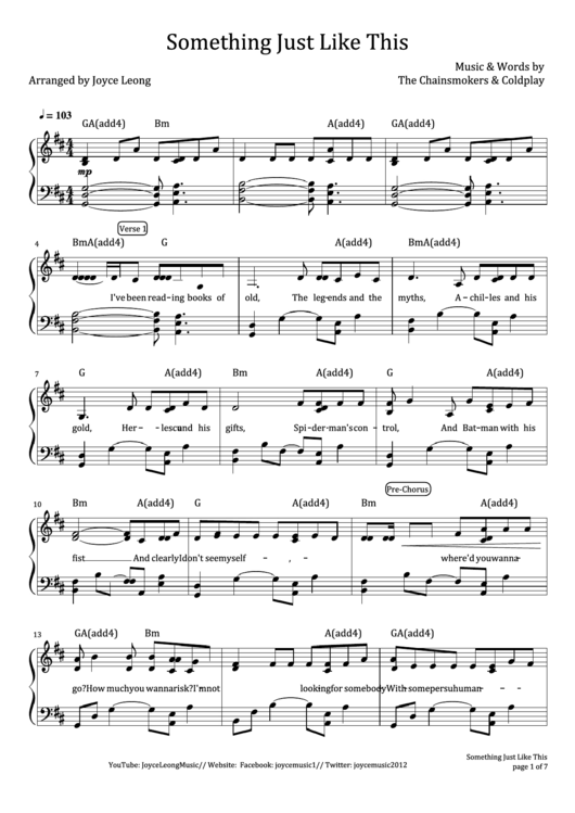 Something Just Like This - The Chainsmokers, Coldplay Sheet Music Printable pdf