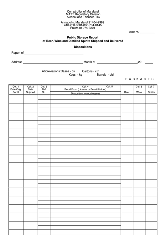 Fillable Form Com/att-027-2 - Public Storage Report Of Beer, Wine And Distilled Spirits Shipped And Delivered Dispositions Printable pdf