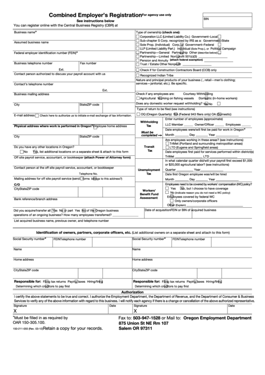 Fillable Form 150-211-055 - Combined Employer