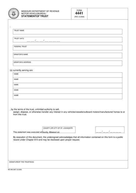 Fillable Form 4441 - Statement Of Trust Printable pdf