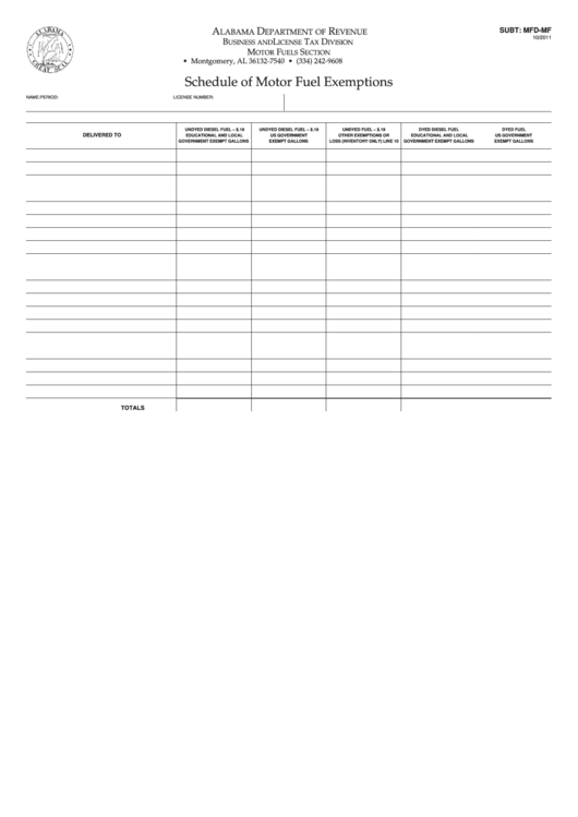 Fillable Schedule Of Motor Fuel Exemptions - Alabama Department Of Revenue Printable pdf