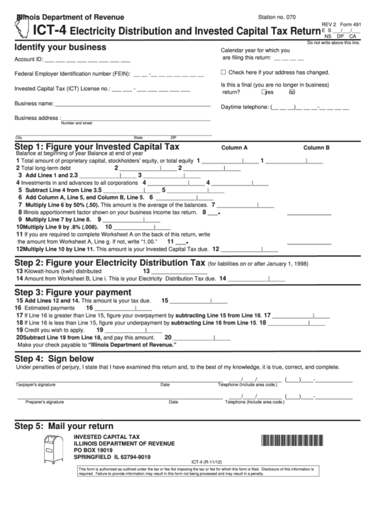 Fillable Form Ict-4 - Electricity Distribution And Invested Capital Tax Return Printable pdf