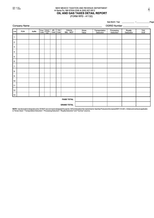 Form Rpd-41132 - Oil And Gas Taxes Detail Report Printable pdf