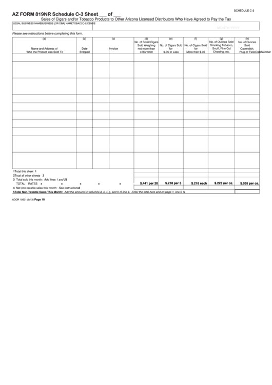 Fillable Arizona Form 819nr - Schedule C-3, D Printable pdf