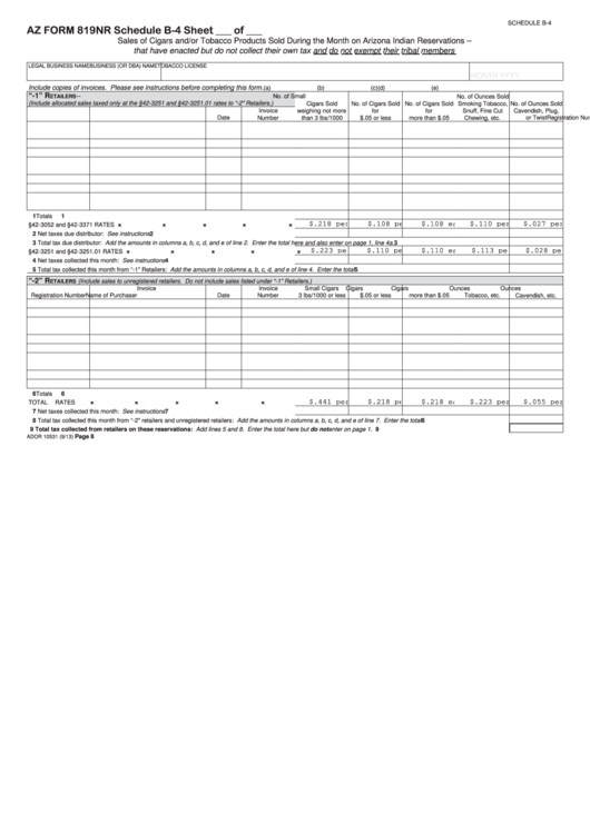 Fillable Arizona Form 819nr - Schedule B-4, B-5 Printable pdf