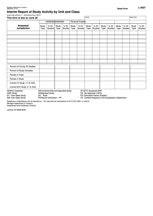 Fillable Form 3689 - Interim Report Of Study Activity By Unit And Class Printable pdf