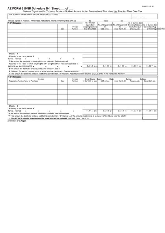 Fillable Arizona Form 819nr - Schedule B-1, B-2, B-3 Printable pdf