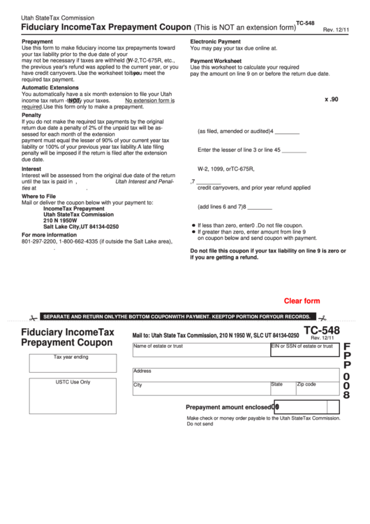 Fillable Form Tc-548 - Fiduciary Income Tax Prepayment Coupon Printable pdf