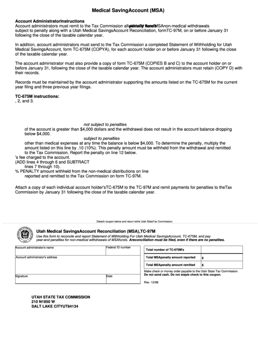 Form Tc-97m - Utah Medical Savings Account Reconciliation (Msa) Printable pdf