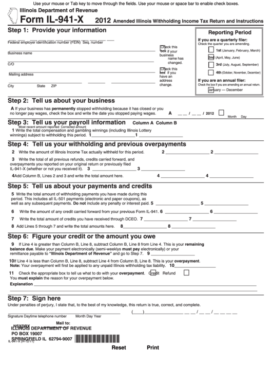 Form Il 941 X Amended Illinois Withholding Income Tax Return And 