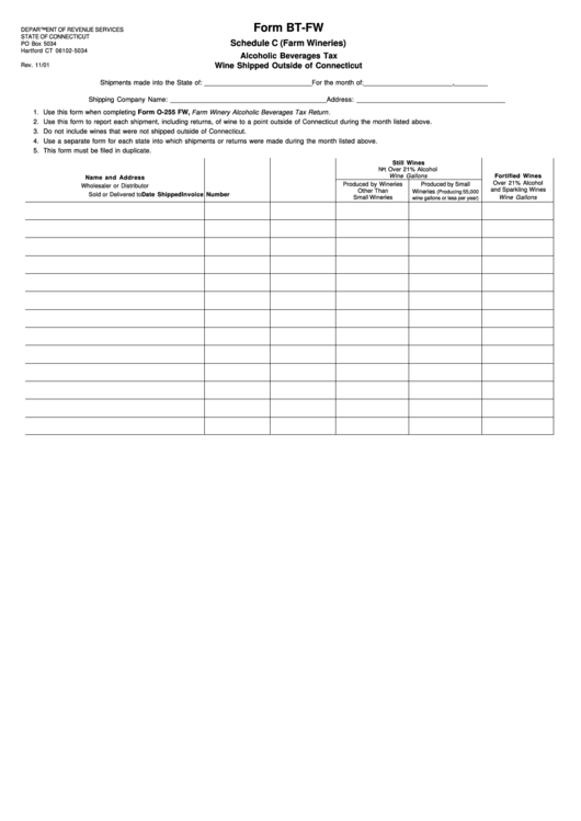 Schedule C (Form Bt-Fw) - Alcoholic Beverages Tax Wine Shipped Outside ...