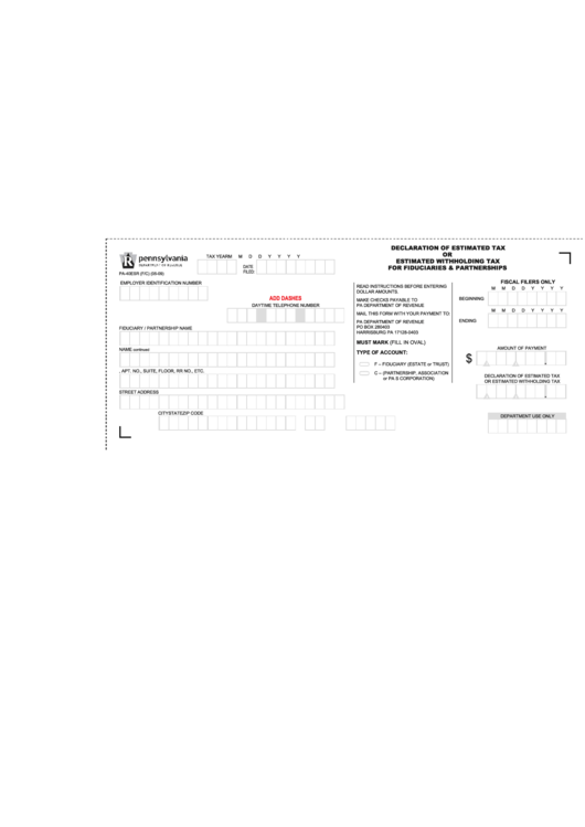 Fillable Form Pa-40 Esr F/c - Declaration Of Estimated Tax Or Estimated ...