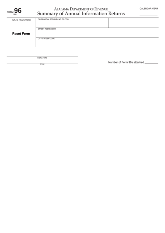 Fillable Form 96 - Summary Of Annual Information Returns Printable pdf
