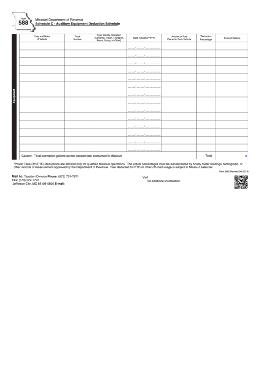 Fillable Form 588 (Schedule C) - Auxiliary Equipment Deduction Schedule Printable pdf