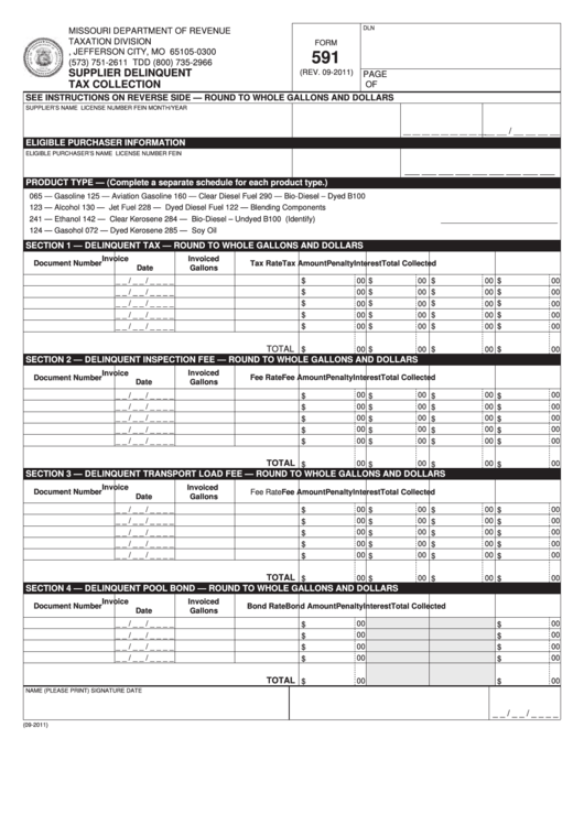 Fillable Form 591 - Supplier Delinquent Tax Collection Printable pdf
