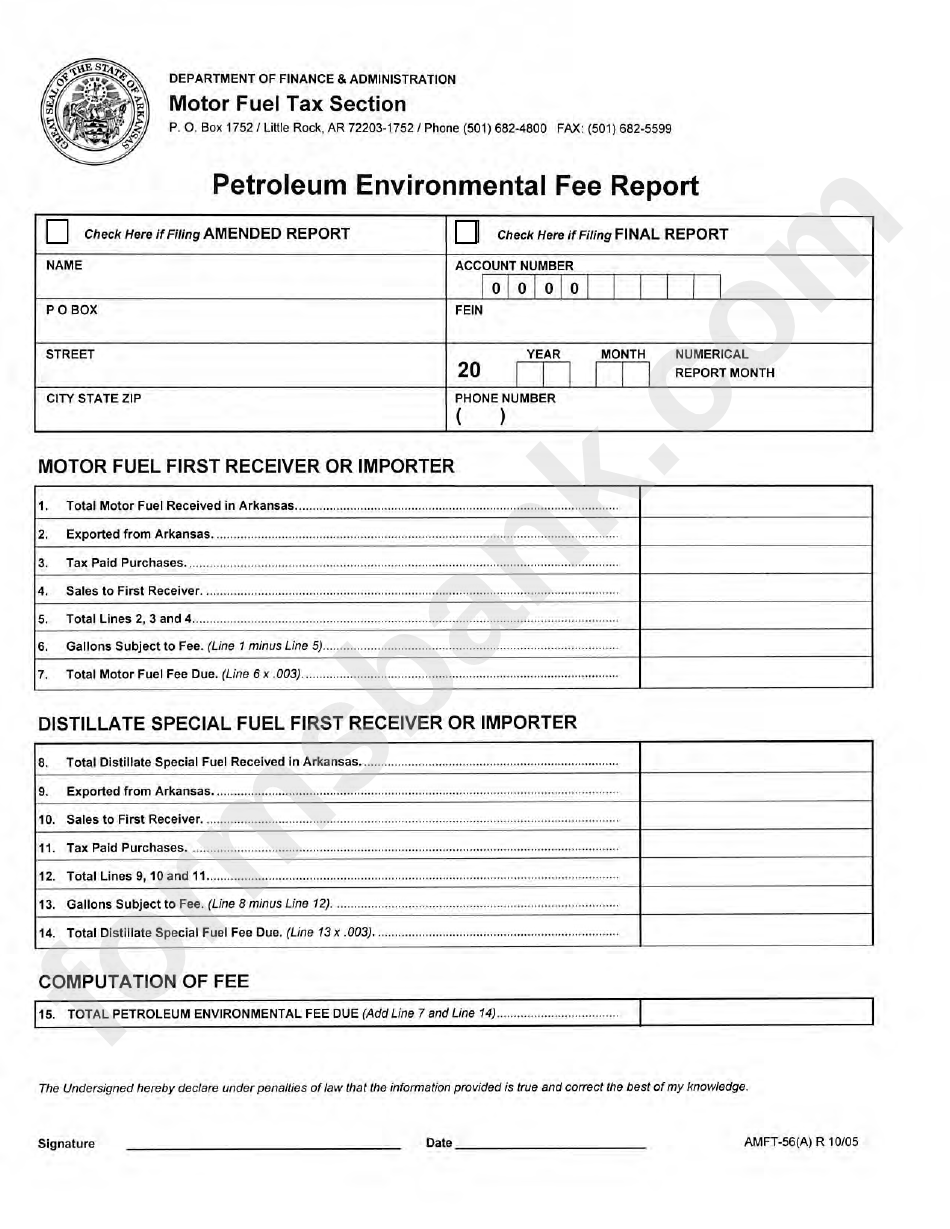 Petroleum Environmental Fee Report - Arkansas Department Of Finance & Administration
