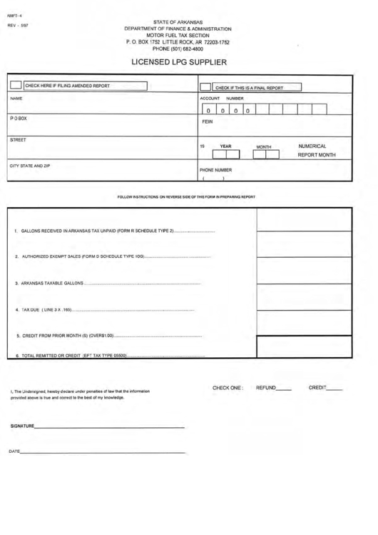 Fillable Form Amft-4 - Licensed Lpg Supplier Printable pdf