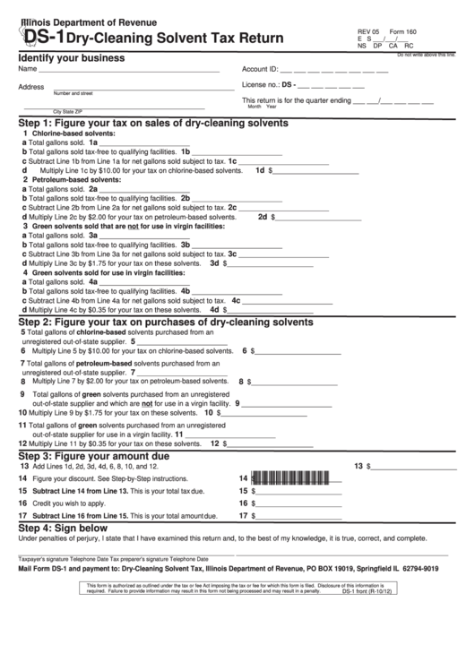 Fillable Form Ds-1 - Dry-Cleaning Solvent Tax Return Printable pdf