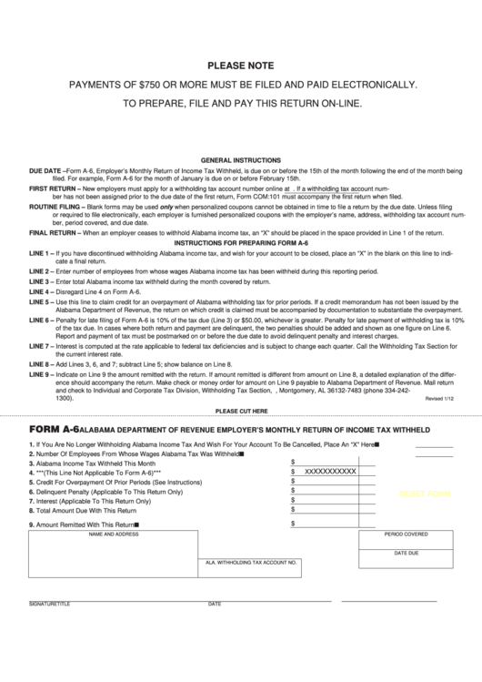 Fillable Form A-6 - Employer
