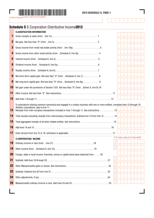 Fillable Schedule S - S Corporation Distributive Income - 2013 Printable pdf