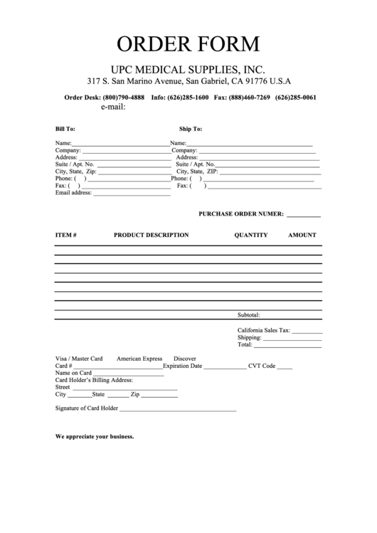 Order Form Template Printable pdf
